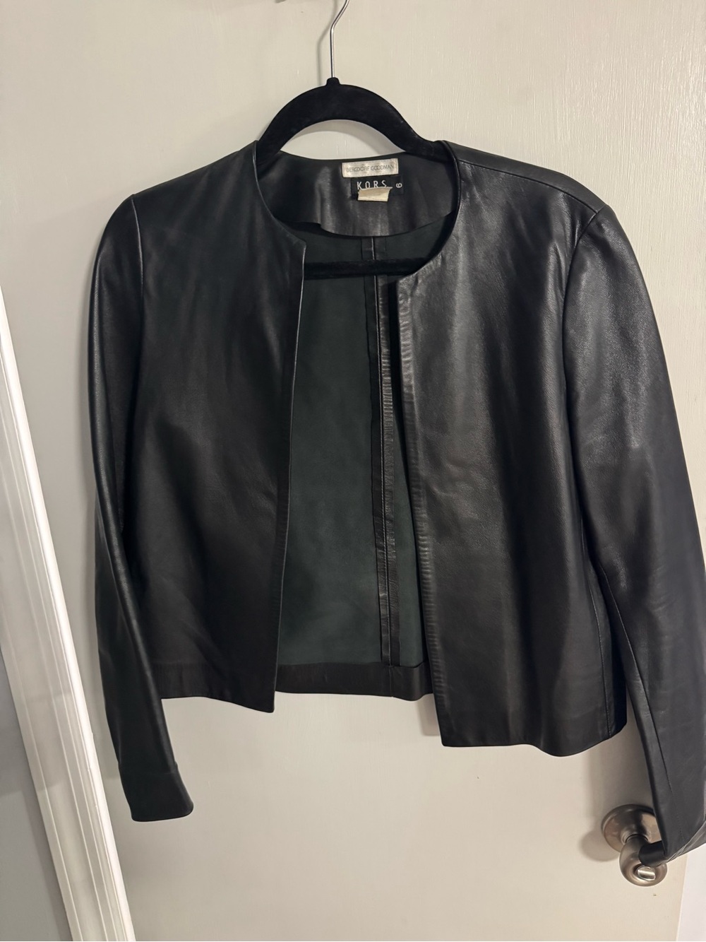 Michael Kors Black Leather Collarless Jacket